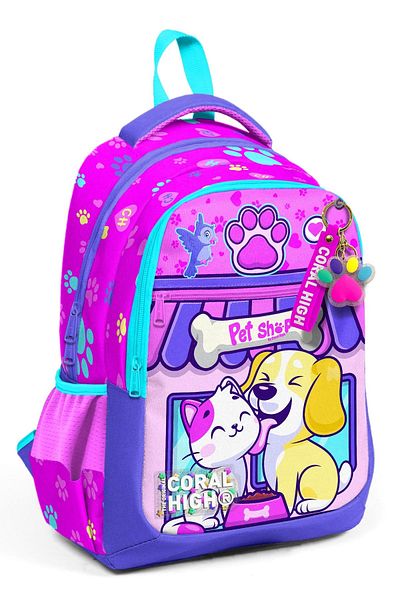 Yaygan Coral High Kids Cat Dog Patterned School Backpack with Three Compartments 23646
