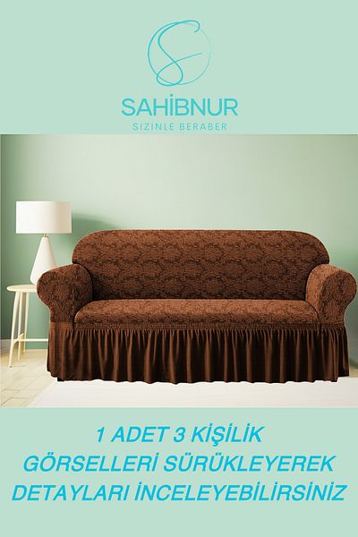 SAHİBNUR Жакардов диван за 3 души - Диван, Калъф за разтегателен диван, Калъф за диван с шарка от ликра и шал с пола