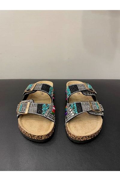 Guja Double Buckle Stoned Women's Cork Slippers