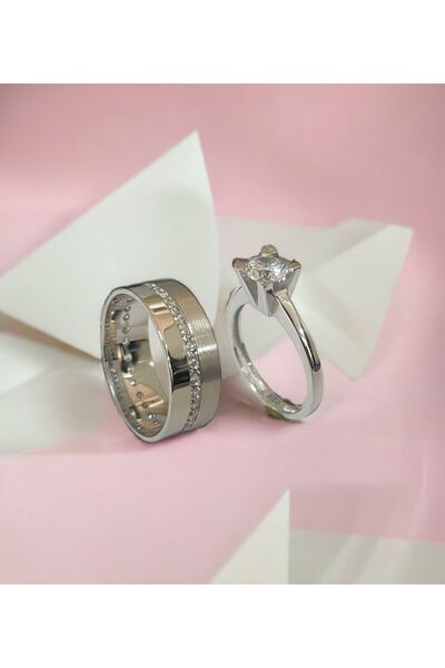 Alyans Gümüş Evi 7 Mm Taşlı Alyans