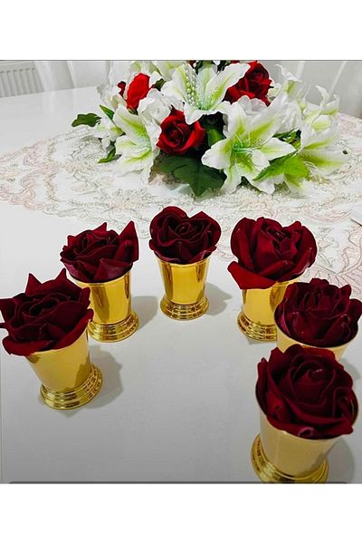 MİNEL dekor Gold Rose Bucket - Stylish Design, Velvet Rose Service Presentation Catering Invitation