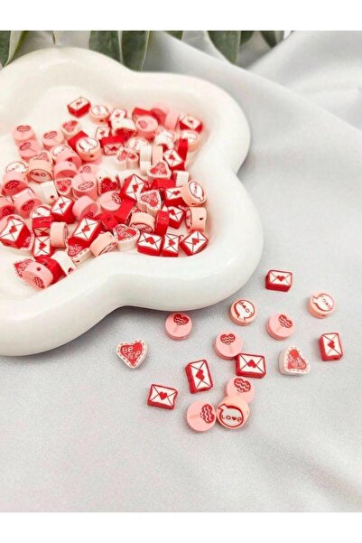 312 KONSEPT 25 de bucăți de mărgele din argilă polimerică cu tematică dragoste