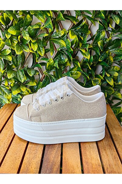 Ayakkabı Tutkusu Stilo ® Glittering Champagne Colored Bridal Sneakers - 7cm Evening Dress Shoes