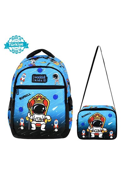 Waddell Rucsac și cutie de prânz pentru băieți pentru școala primară - model astronaut albastru
