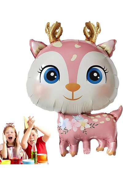 Parti Station 5 Year Old Deer Balloon Set - Cute, Gazelle Woodland Concept, Pink Figure