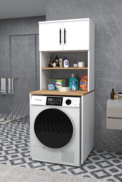 İboda Home Collection Üst Dolaplı Çok Amaçlı Çamaşır Makinesi Dolabı Çam