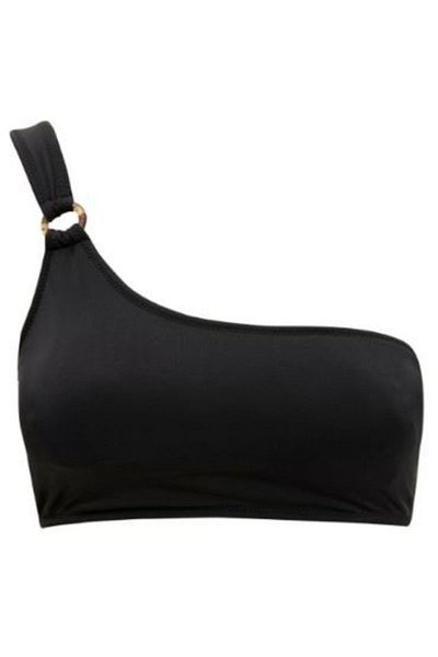 DEEP BEACH Ringed Black Single Shoulder Bikini Top Db20010bu