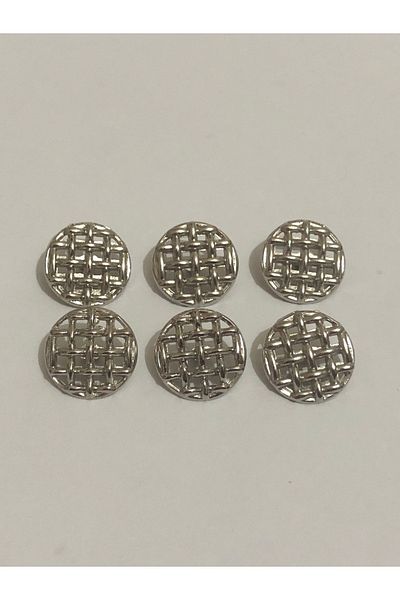 aensia Silver Silver Mesh Straw Button Small Size Button 24 Size Button Metalized Plastic Button - Pack of 6