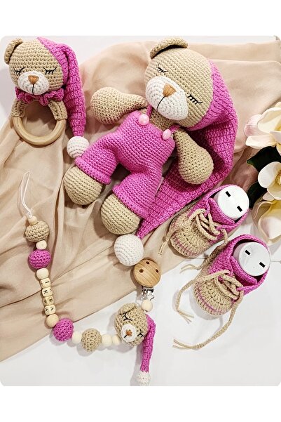 Damla Amigurumi uykucu ayıcık 4lu set - uyku arkadaşı- hediyelik oyuncak