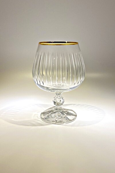 Bohemia Collection Sterna Altın 6'lı Kahve Yanı Su Bardağı / Konyak Kadehi Seti 250cc Çizgi Model