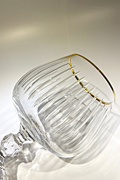 Bohemia Collection Sterna Altın 6'lı Kahve Yanı Su Bardağı / Konyak Kadehi Seti 250cc Çizgi Model