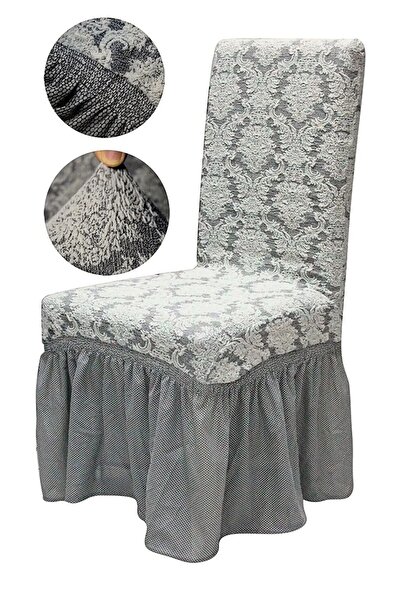 FurkanTicaret Πολυτελής Ζακάρ Καρέκλα 1 τεμαχίου - Ελαστική Θήκη, Stretch No Pilling, Γκρι κάλυμμα