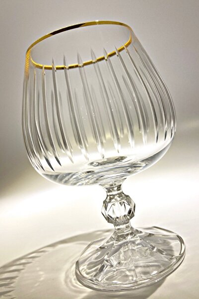 Bohemia Collection Sterna Altın 6'lı Kahve Yanı Su Bardağı / Konyak Kadehi Seti 250cc Çizgi Model