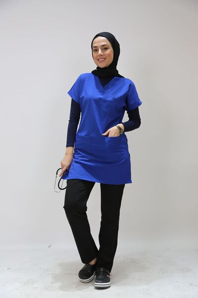Limitless Tunica de asistentă hijab din țesătură Terikoton de 85 cm - Saks Blue, Single Top