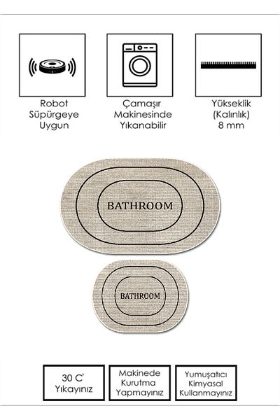 MUA HOME DECOR Non-Slip Base Washable 60X100-50X60 2-Piece Modern Bathroom Toilet Set - Mat