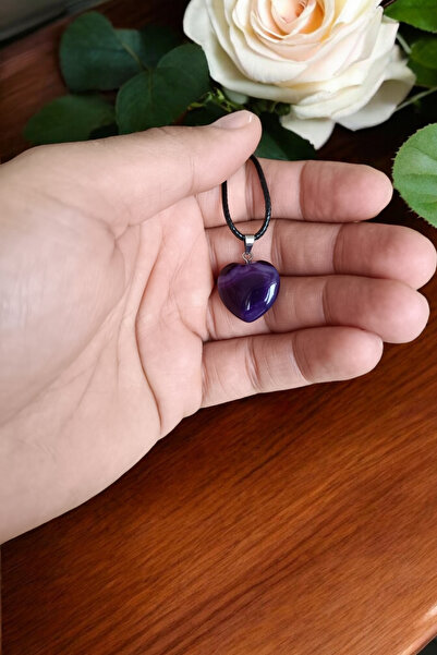 MGA DOĞAL TAŞ Mor Akik Kolye Kalpli Kolye Hediyelik Eşya Sevgili Kolye Sevgiliye Özel Hediye Kalpli Kolye