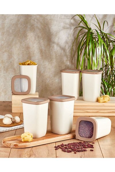 VİP AHMET Vp-058 Beach Square Storage Container, Beige (6X1200 ML)