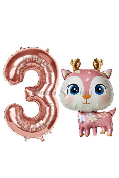 Parti Station 3 Years Old Deer Balloon Set - Cute, Woodland Concept, Gazelle ...