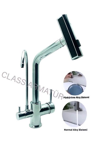 Class Armatür Chrome Function Mist - Spiral Head and Purifier Kitchen Sink Faucet