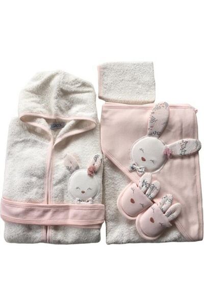 Gaye Bebe Baby Girl Cute Rabbit Towel Bathrobe Set Salmon S100826