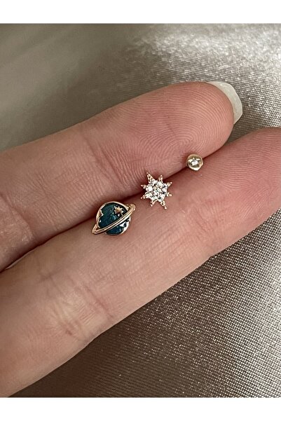 denizden silver Satürn Gümüş Küpe Seti