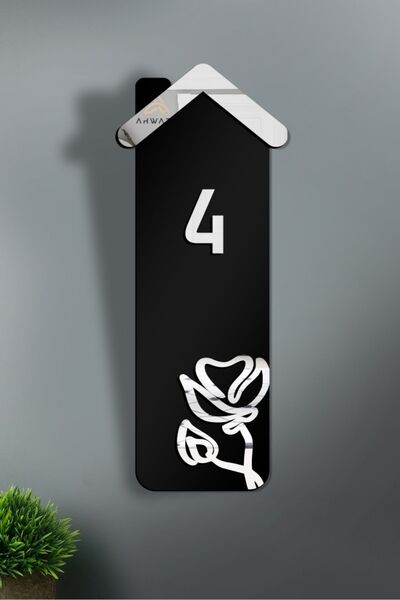 AHWART Număr de ușă decorativ din lemn și plexiglas cu motiv floral - Nr.:4