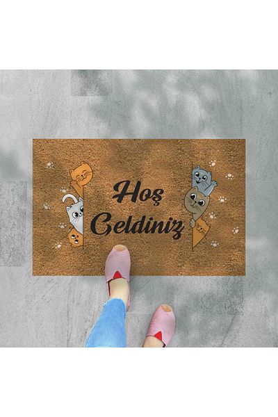 M&H Quality Welcome Written Themed - Decorative Door Mat with Cat, Outdoor and Indoor