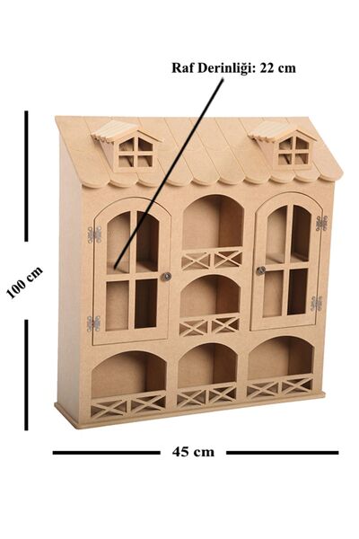 st koleksiyon hobi antika Ahşap Boyanabilir MDF Dekoratif 2 Kapaklı ve 3 Raflı Duvar Rafı - Terek