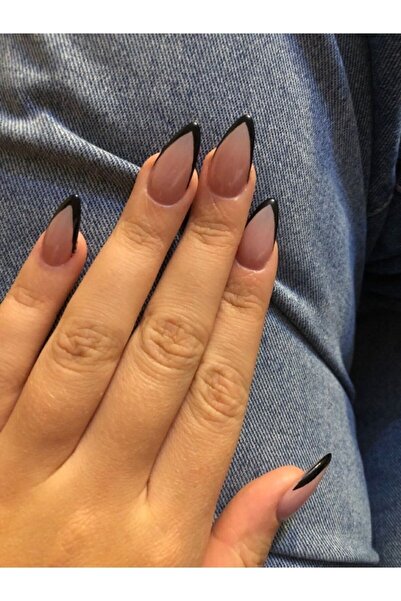 ZERDÜNYA Siyah French Kalıcı Nail Art Takma Tırnak Seti