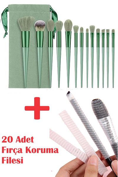 safestore 13-Piece Green Velvet Professional Makeup Brush Set + 20-Piece Brush Protective Mesh Case Set
