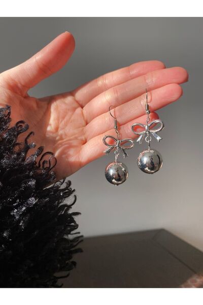 Pinky Lady Büyük gümüş incili fiyonk küpe