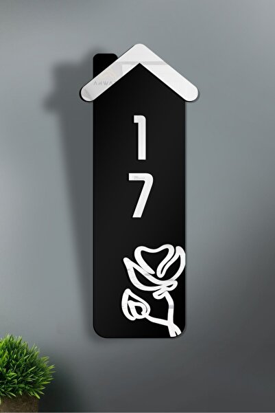 AHWART Număr de ușă decorativ din lemn și plexiglas cu motiv floral - Nr.:17