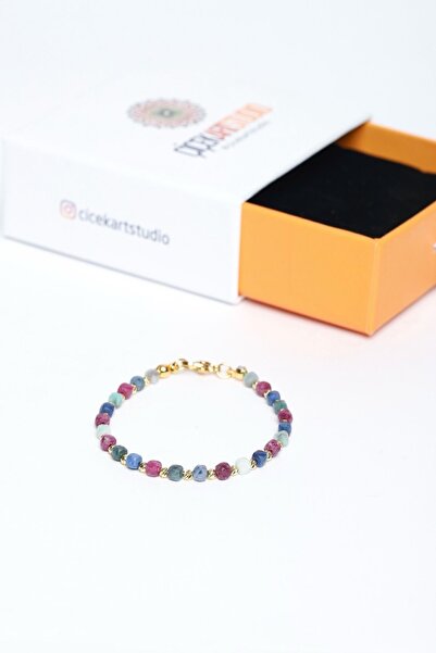 cicekartstudio اليدوية النساء الياقوت الزمرد روبي الحجر الطبيعي سوار الذهب ال...