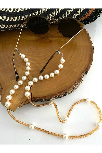 canan dizayn Glasses Hanger Rope with Pearls Ecru
