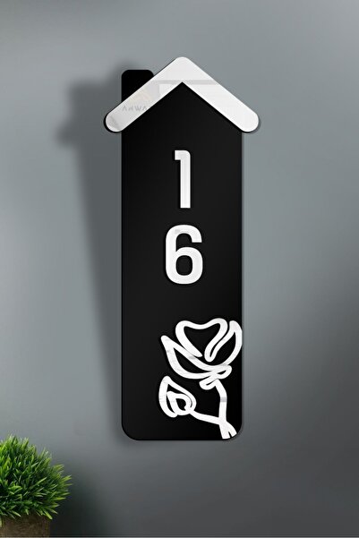 AHWART Număr de ușă decorativ din lemn și plexiglas cu motiv floral - Nr.:16