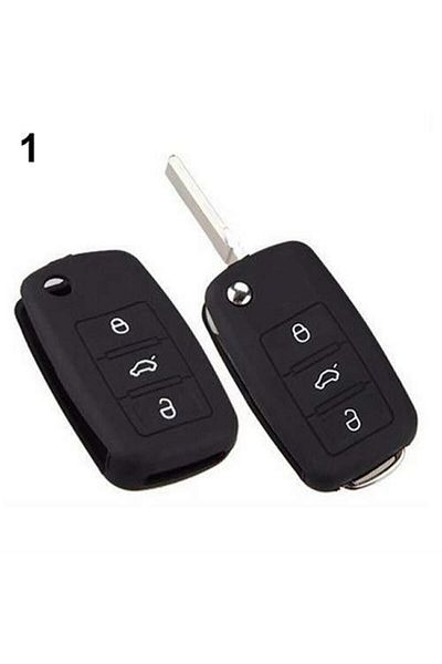 Volkswagen For Polo Passat B5 Golf Jetta Mk6 Tiguan Eos Scirocco Silicone Car Key Case Black (WITHOUT LOGO)