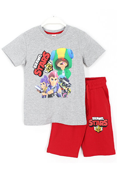 DobaKids Хлопчача капрі футболка - Leon Colt Poco Shelly з принтом, комплект з 2 штук, сіро-червоний