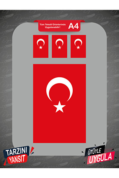 DYENOTE Türkiye Bayrağı Dtf Transfer Tekstil Baskı A4 Hazır Baskı Ütü Ile Tra...
