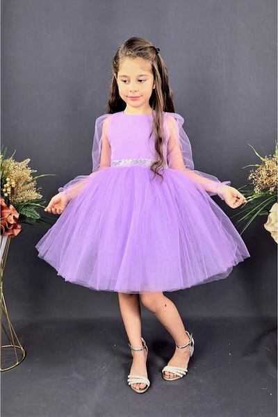 ABİYEKİDS Lilac Children's Evening Dress with Angel Wings 23 April Birthday Dress ABY895
