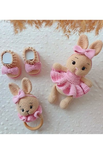 esmanın diyarı Amigurumi Pembe elbiseli tombik tavşan set