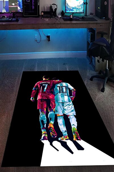 Alpacarpet Kaymaz Taban Makinede Yıkanabilir Ronaldo Messi Desenli Oyuncu Gam...