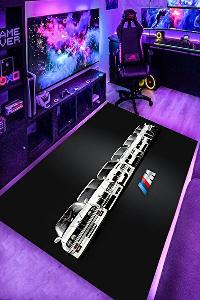 Alpacarpet Kaymaz Taban Makinede Yıkanabilir Spor Yarış Arabası Desenli Oyuncu Gamer Genç Odası Halısı