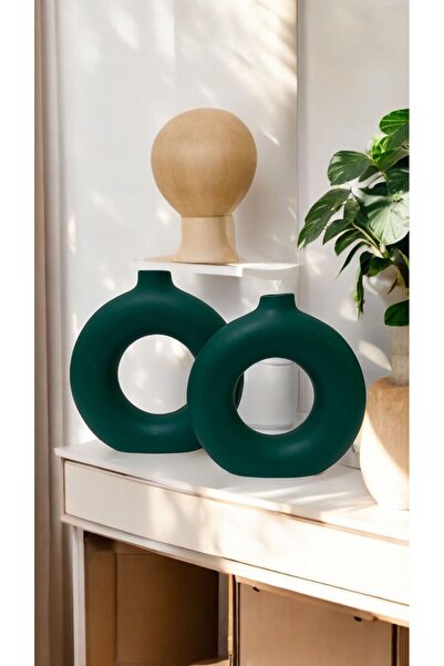 Porselian Зелена декоративна бохемска ваза с 2 пръстена