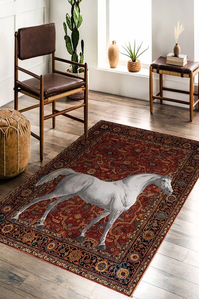 Alpacarpet Kaymaz Taban Makinede Yıkanabilir Dekoratif Vintage Kilim Desenli ...