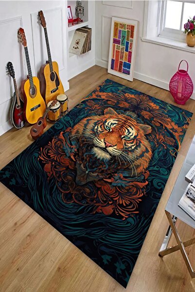 Alpacarpet Kaymaz Taban Makinede Yıkanabilir Tiger Kaplan Desenli Gamer Genç ...