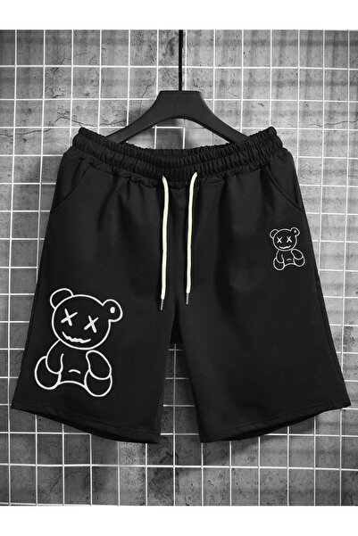 ZEMLİYA Pantaloni scurți negri imprimați pentru bărbați - Modă nouă