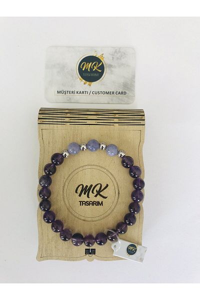 MK tasarım Real Amethyst and Purple Quartz Stone Bracelet - Mkt41007