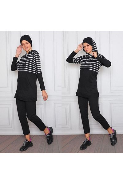 BAV Butik Ayvitrin Women's New Striped Suit Black