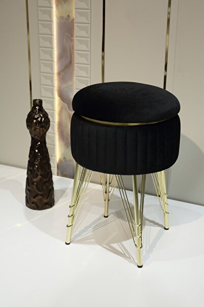 Sare Home Bianco Metal Ayaklı Sehpalı Puf Altın Siyah (GOLD BLACK)