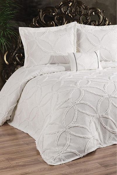 Çeyiz Diyarı Zehra Cream Colored Cotton Double Bedspread